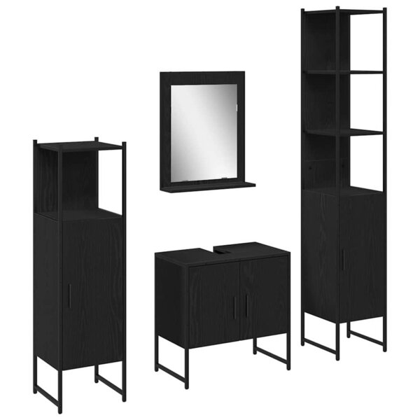 vidaXL Ensemble de mobilier de salle de bain avec stockage 4 Pièces Noir