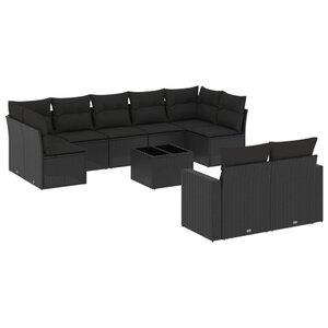 vidaXL Salon de jardin 10 Pièces avec coussins noir résine tressée