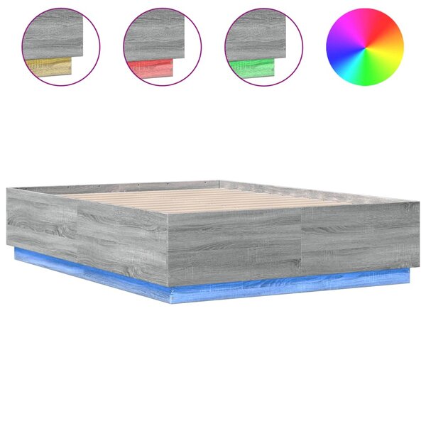 vidaXL Cadre de lit avec LED sans matelas sonoma gris 120x190 cm