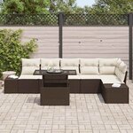 vidaXL Ensemble de canapé de jardin avec coussin 7 Pièces Marron et crème