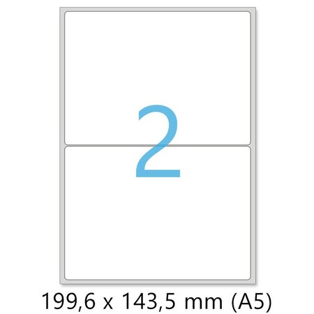 Lot de 1000 planches a4 de 2 étiquettes autocollantes a5 format 199,6 x 143,5 mm = 2000 étiquettes