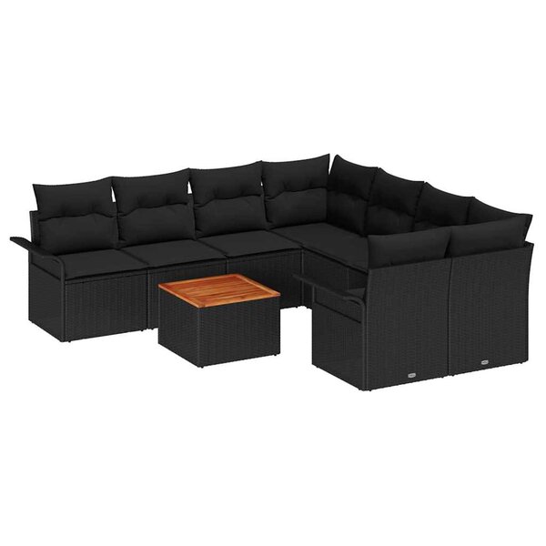 vidaXL Ensemble de canapé de jardin 9 Pièces Noir 55 x 55 x 37 cm