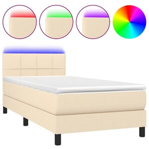 vidaXL Sommier à lattes de lit avec matelas LED Crème 90x200 cm Tissu