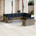 vidaXL Salon de jardin avec coussins 12 Pièces gris résine tressée