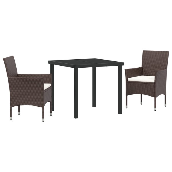 vidaXL Ensemble de Salle à Manger de Jardin 3 Pièces Marron Poly Rattan