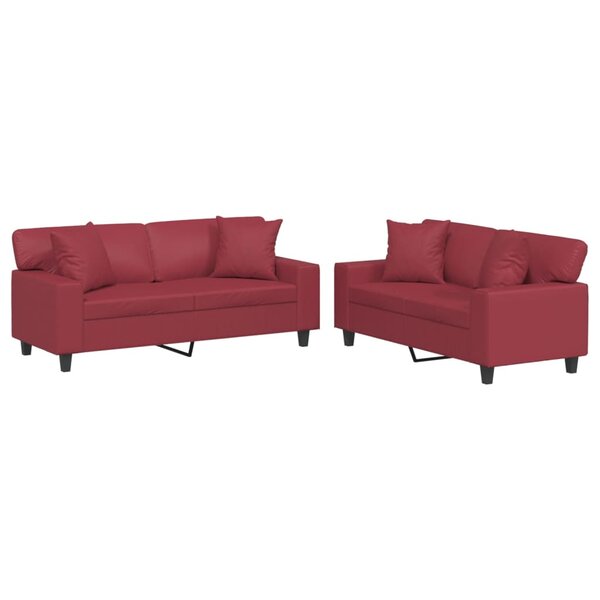 vidaXL Ensemble de canapés 2 Pièces et coussins rouge bordeaux similicuir