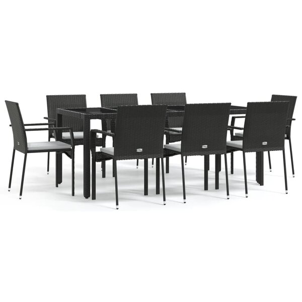 vidaXL Ensemble à manger jardin 9Pièces et coussins noir résine tressée