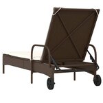 vidaXL Chaise longue avec roues et coussin marron résine tressée