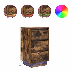 vidaXL Table de chevet avec lumières LED chêne fumé 38x34x65 cm