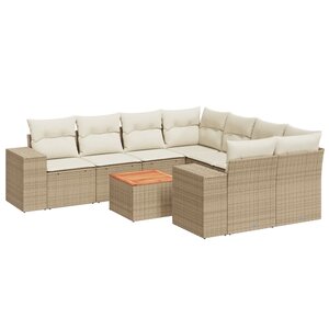 vidaXL Salon de jardin avec coussins 9 Pièces beige résine tressée