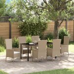 Ensemble de salle à manger de jardin de 7 pièces avec coussins beige poly rotin