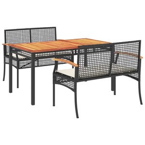 vidaXL Ensemble à manger de jardin avec coussins 3 Pièces Noir