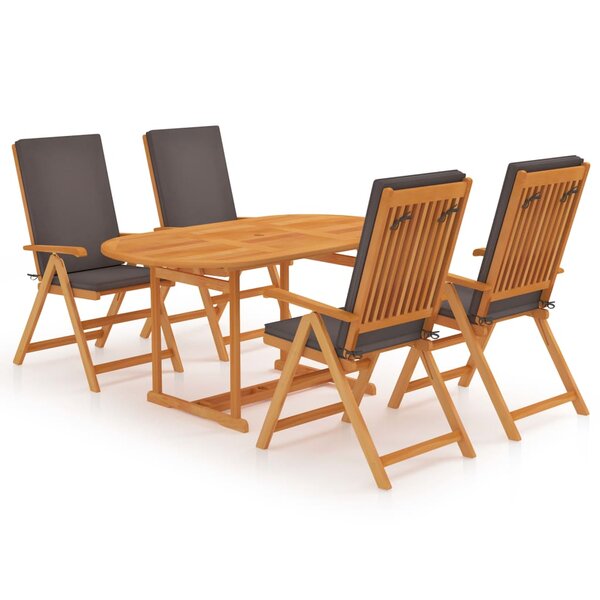 Salon de jardin meuble d'extérieur ensemble de mobilier 5 pièces avec coussins gris bois de teck massif 02_0016382
