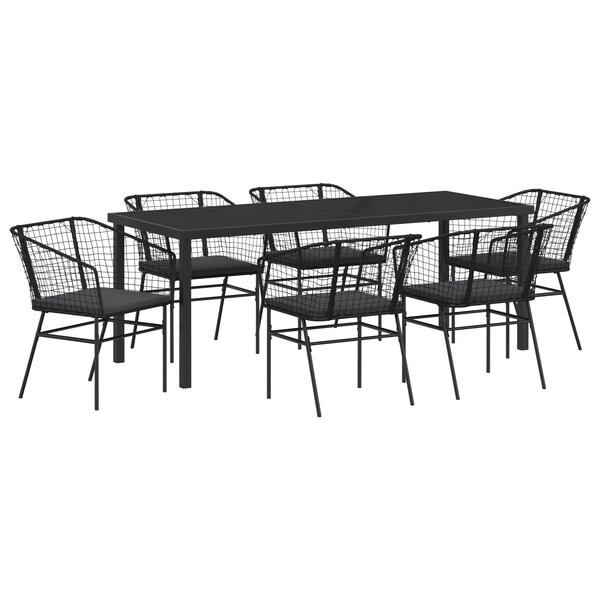 vidaXL Ensemble de jardin de 7 pièces avec coussins en poly rotin noir