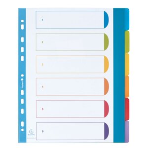 Intercalaire a4+ polypropylène coloré opaque exacompta 6 onglets neutres réinscriptibles multicolores - 1 jeu