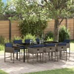 vidaXL Ensemble de salle à manger de jardin 9 pièces avec coussins Gris Poly Rattan