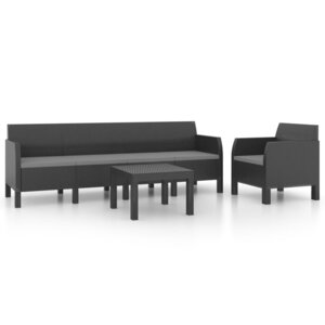 Salon de jardin meuble d'extérieur ensemble de mobilier 3 pièces avec coussins pp rotin anthracite 02_0015987