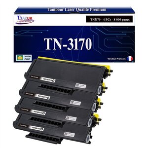 T3AZUR - 4x Toners compatibles avec Brother TN3170 pour Brother DCP-8060 DCP-8065DN Noir - 8 000 pages