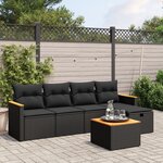 vidaXL Salon de jardin 6 Pièces avec coussins noir résine tressée
