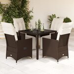 vidaXL Ensemble de bistro de jardin 5 Pièces coussins marron poly rotin