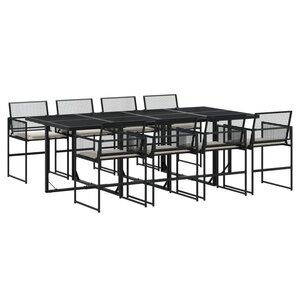 vidaXL Ensemble à manger de jardin 9Pièces coussins noir résine tressée