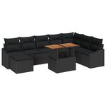 vidaXL Ensemble de salle à manger de jardin en 9 pièces avec coussins en poly rattan noir et acacia