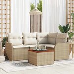 vidaXL Ensemble de canapé de jardin 5 Pièces Beige Poly rotin
