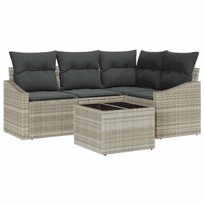 vidaXL Ensemble de canapé de jardin 5 Pièces Gris clair Poly rotin