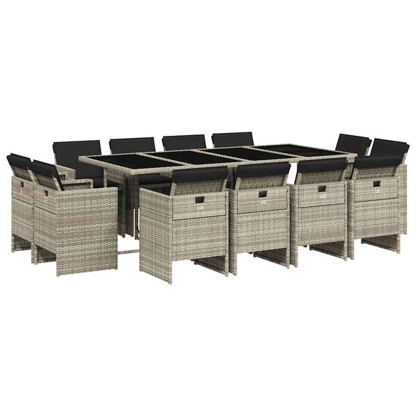 vidaXL Ensemble à manger de jardin et coussins 13 Pièces gris clair rotin