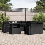 vidaXL Salon de jardin 9 Pièces avec coussins noir résine tressée