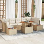 vidaXL Ensemble de jardin 8 pièces avec coussins beige en poly rotin et acacia