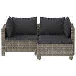 vidaXL Salon de jardin 3 Pièces avec coussins Gris Résine tressée