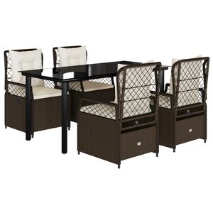 vidaXL Ensemble à manger de jardin 5 Pièces et coussins marron poly rotin