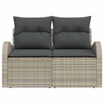 vidaXL Sofa de jardin 2 places gris clair en poly rotin avec coussins