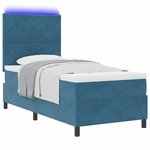 vidaXL Lit à ressort LED avec matelas Bleu foncé 100 x 200 cm Velours