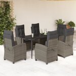 vidaXL Ensemble à manger de jardin et coussins 7 Pièces gris rotin