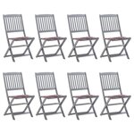 vidaXL Chaises pliables d'extérieur 8 Pièces avec coussins Bois d'acacia