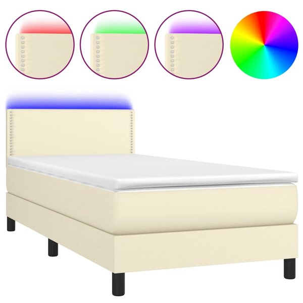 vidaXL Sommier tapissier et matelas et LED Crème 100x200 cm Similicuir