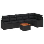 vidaXL Ensemble de sofa jardin 7 pièces avec coussins Noir Poly Rattan Acacia