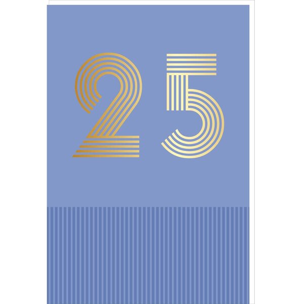 Carte D'anniversaire 25 Ans En Or - Bleu - A Message - Pour Homme Et Femme - 11 5 X 17 Cm - Draeger paris