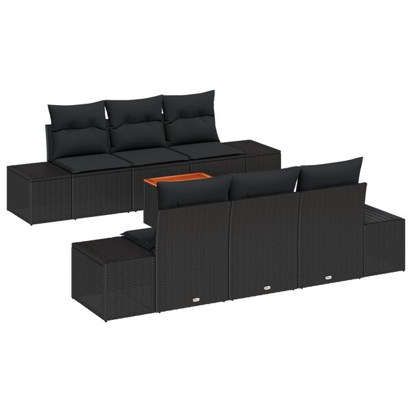 vidaXL Ensemble de canapés de jardin de 7 pièces avec coussins noir rotin synthétique acacia