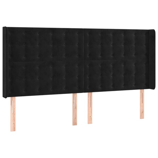 vidaXL Tête de lit avec oreilles Noir 203x16x118/128 cm Velours