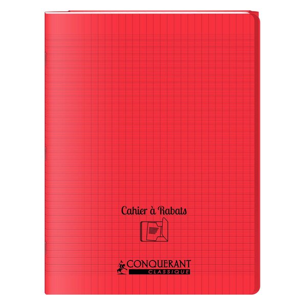 Cahier à rabat agrafé 24x32cm 96P 90G grands carreaux polypro rouge CONQUÉRANT