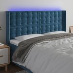 vidaXL Tête de lit à LED Bleu foncé 163x16x118/128 cm Velours