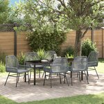 vidaXL Set de salle à manger de jardin 7 pièces avec coussins en poly rattan gris