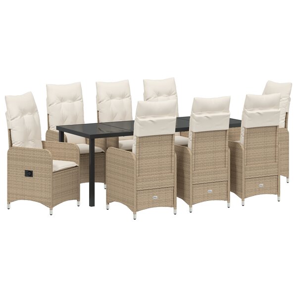 vidaXL Set de Dining de Jardin 9 Pièces avec Coussins Beiges Poly Rattan