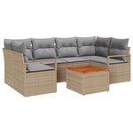 Ensemble de Canapé de Jardin de 7 Pièces avec Coussins Beige en Poly Rotin Acacia