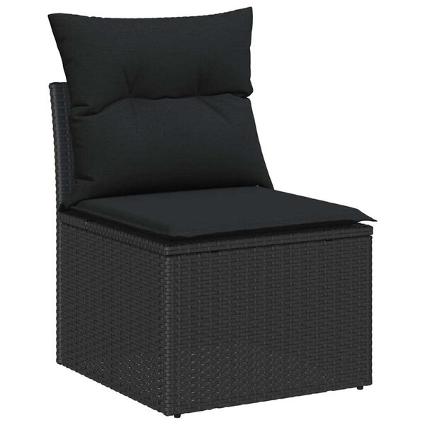 vidaXL Ensemble de canapé de jardin avec coussin 9 Pièces Noir Poly rotin