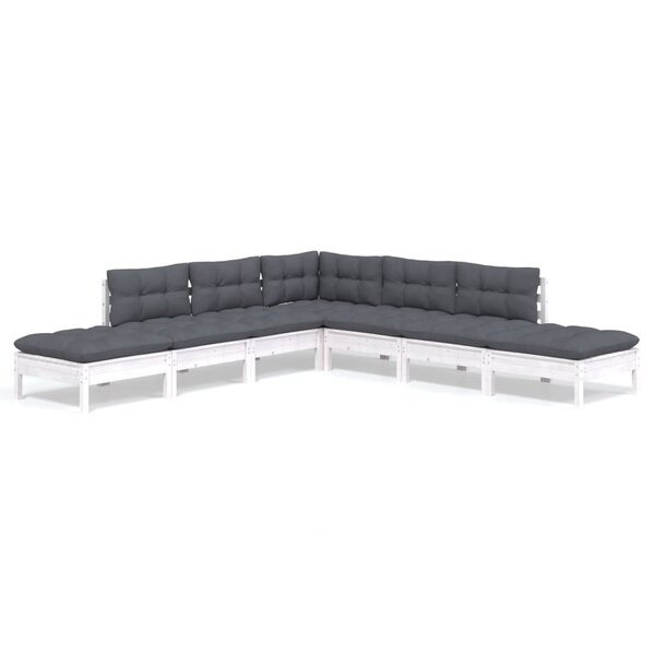 vidaXL Salon de jardin 7 Pièces avec coussins blanc bois de pin