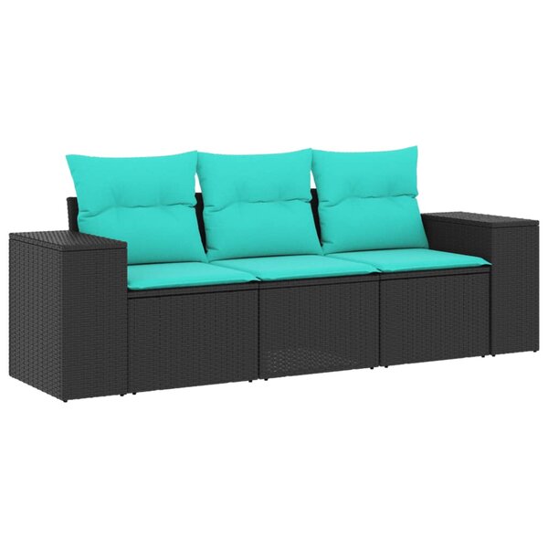 vidaXL Salon de jardin 3 Pièces avec coussins noir résine tressée